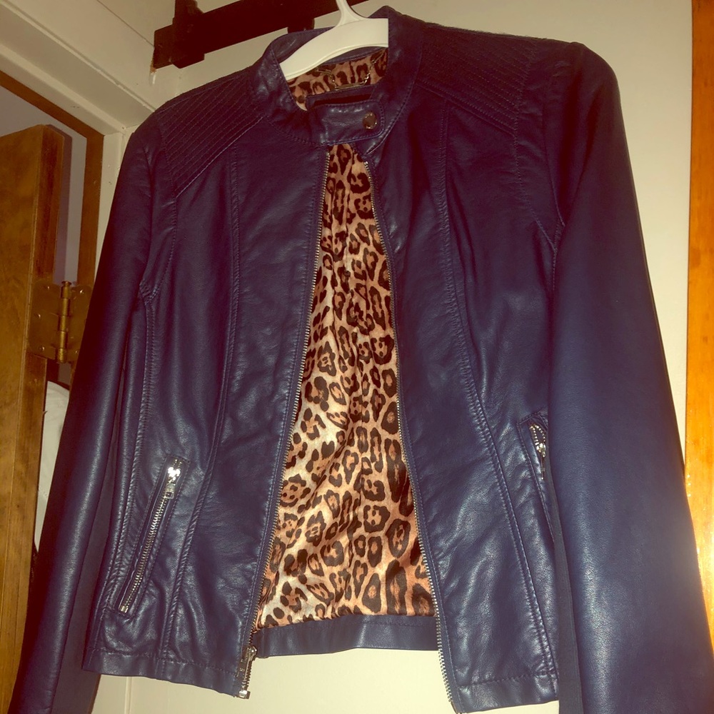 Black Rivet Faux Leather Jacket in Blue